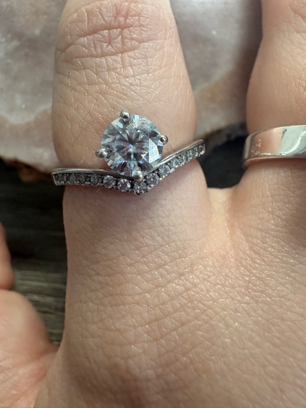 1 Carat Moissanite Sterling Silver Chevron Band Size 8